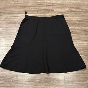 EILEEN FISHER Black Stretch Wool Crepe  Knee/Midi A-Line Skirt, Sz L